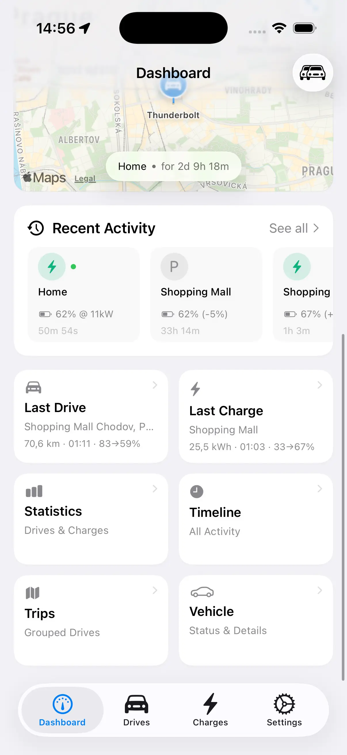 HedgieMate painel redesenhado com layout melhorado mostrando bateria Tesla, localização e estatísticas principais